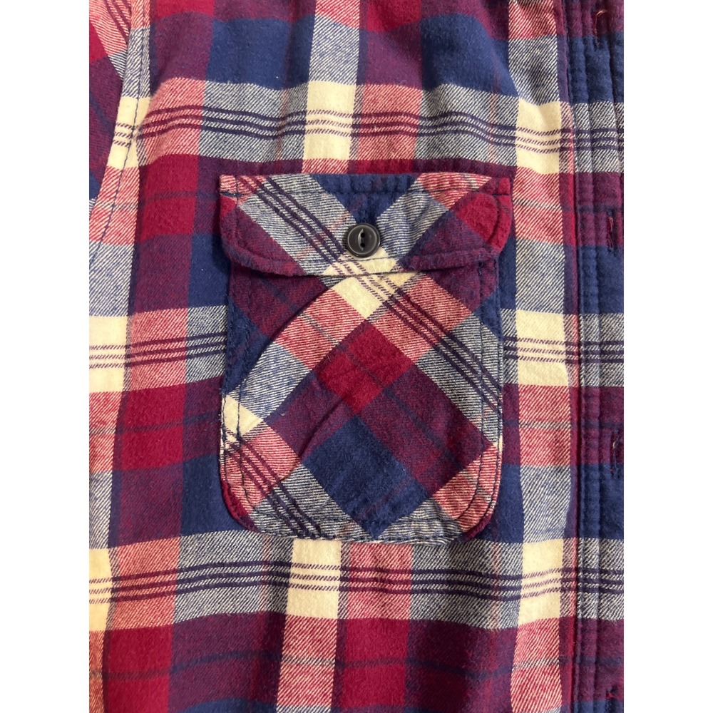 Boston Traders Mens Sherpa Lined Plaid Flannel Hooded Shirt Jacket Red Blue L - Picture 4 of 14